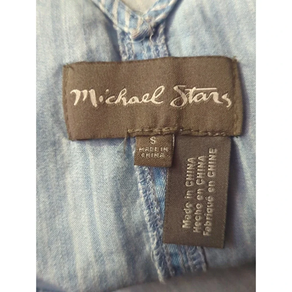 Michael Stars Dress 100% Tencel Blue Striped Sleeveless Embroidered‎ Size Small